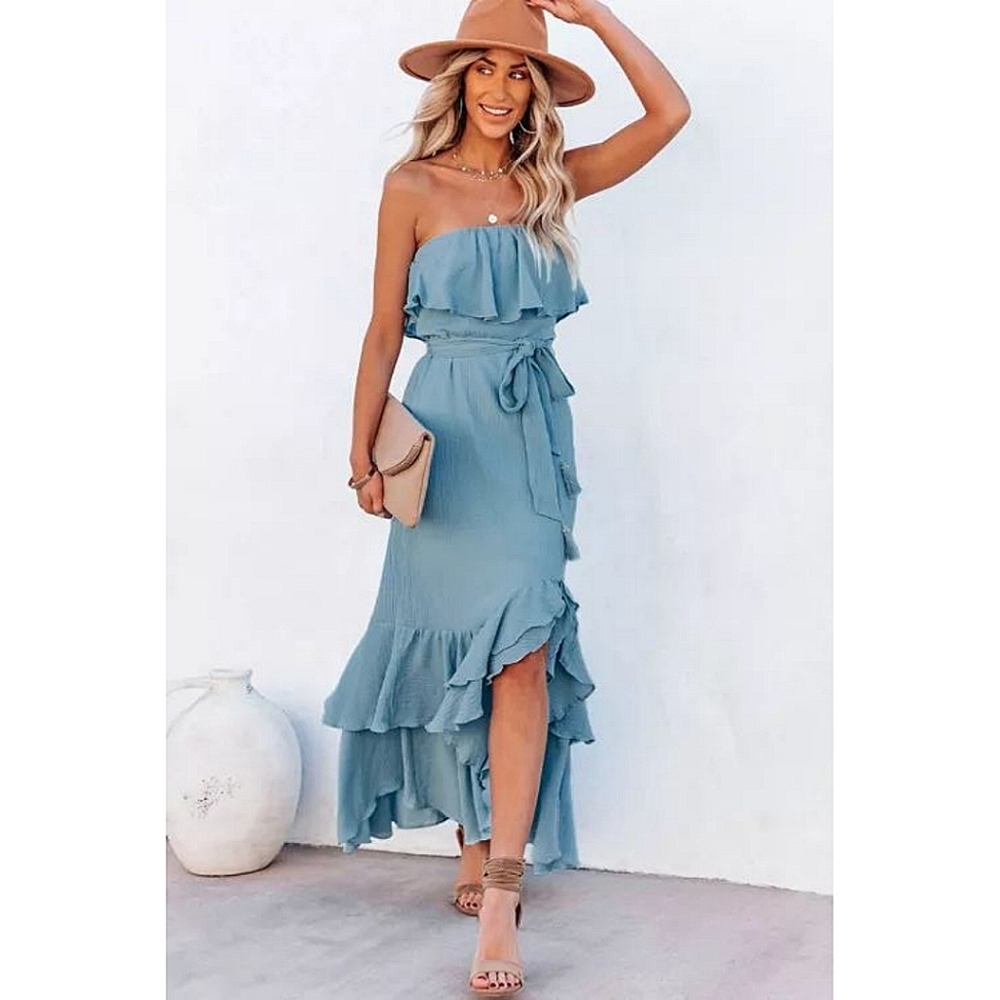 Plus Size JAYLA Blue High Low Maxi Dress With Ruffles